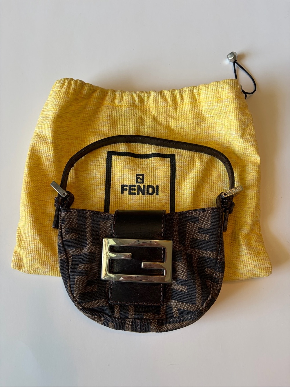 🔥EUC Authentic Fendi Mini Crescent Bag With Iconic FF Canvas